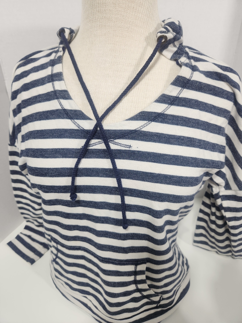 Striped Navy & White Hooded Pullover Sweatshirt